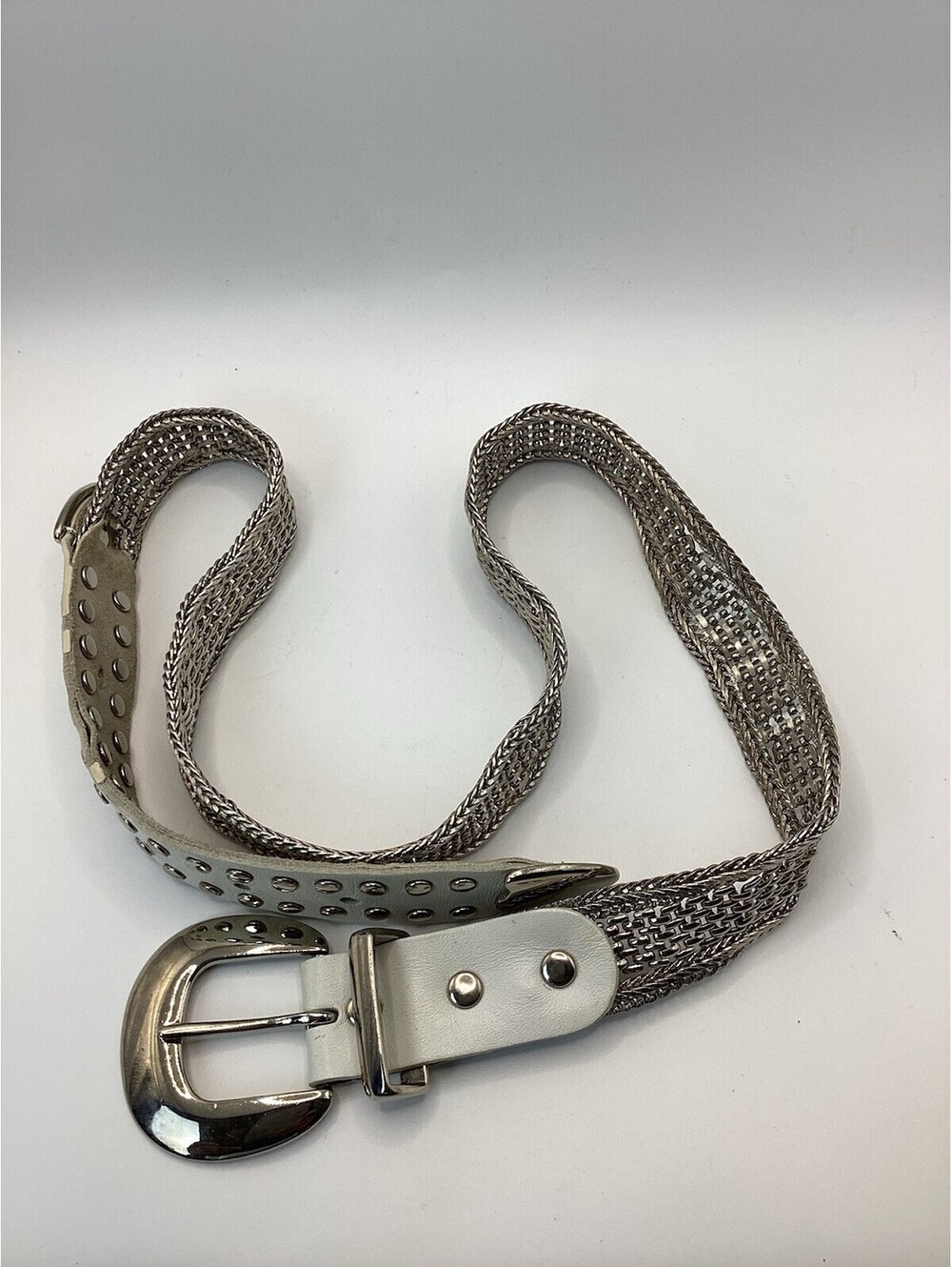 Express Silver Metallic Mesh Chain Belt Women Adjustable Statement Buckle Y2K